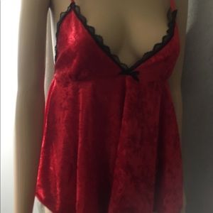 Red Velvety Look Babydoll Vintage New